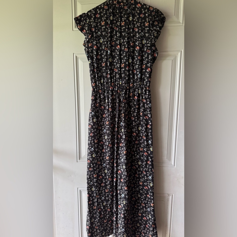 Rebecca Taylor 100% Silk Black Floral Vine Print Cropped Wide Leg Jumpsuit - Picture 7 of 15